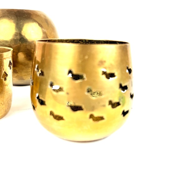 Set Of 5 India Brass Cut Out Candle Holders Lot Various Designs Clover, Duck, - Picture 5 of 11